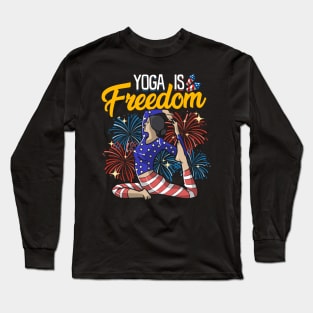 Yoga Is Freedom American Flag  Meditation Long Sleeve T-Shirt